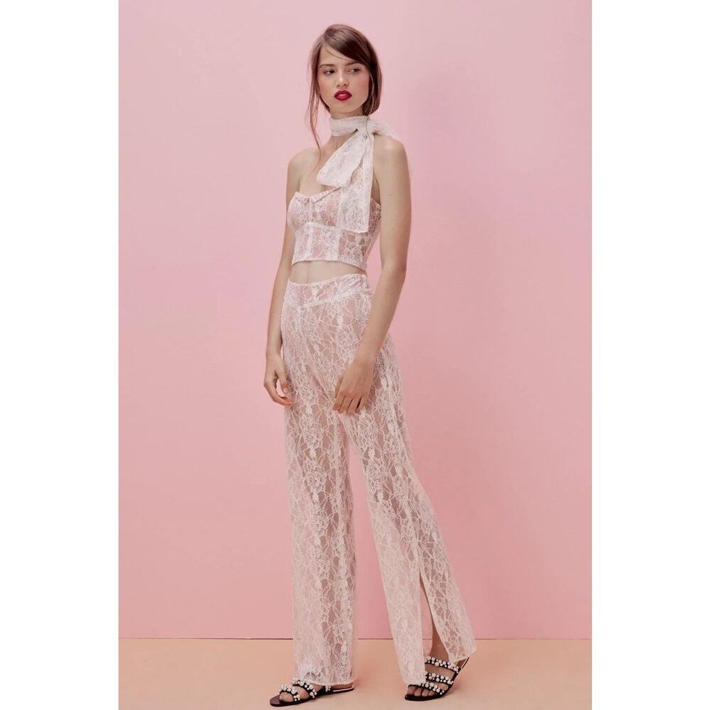 For Love and Lemons x Jaime King XS White Lace La Lily Corset Top Trouser Pant
